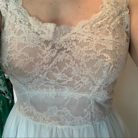 Vintage 60s Ice blue skirt lace bodice slip dress - Picture 7 of 13